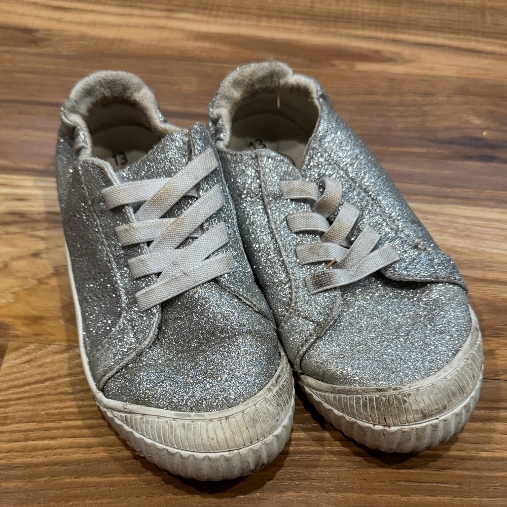 Wonder Nation Glittery Silver Kids Sneakers